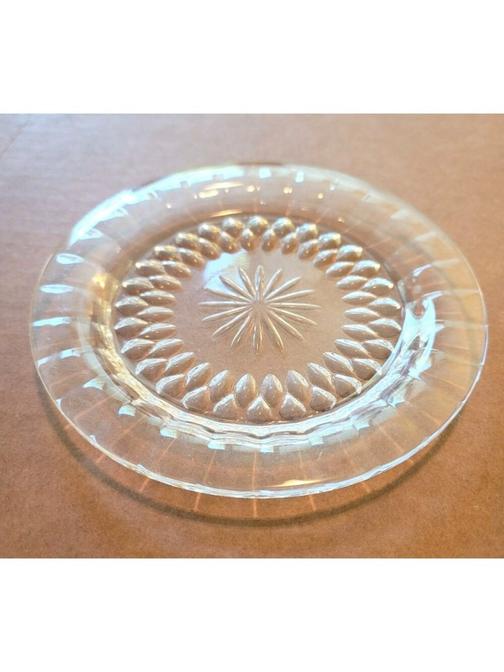 Glass Plate Val St. Lambert Imperial Bread and Butter Star Pattern Signed Dh741